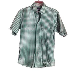 VINTAGE Green White Plaid Wrangler Shirt Medium Pearl Snap